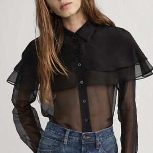FRAME The Organza Cape L/S Top – Black – Size M – NWT ✨